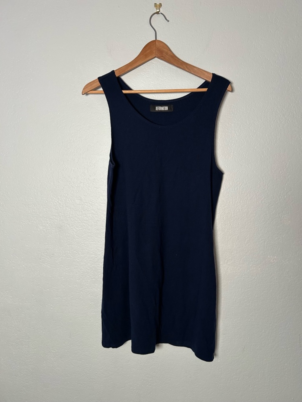 Reformation Navy Ribbed Sleeveless Tank Dress Tencel Spandex blend size Small